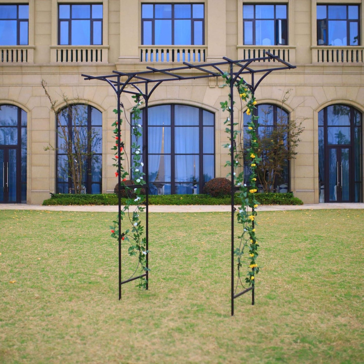 Steel Garden Arch, 7'2" High x 6'6" Wide, Garden Arbor for Various Climbing Plant, Outdoor Garden Lawn Backyard