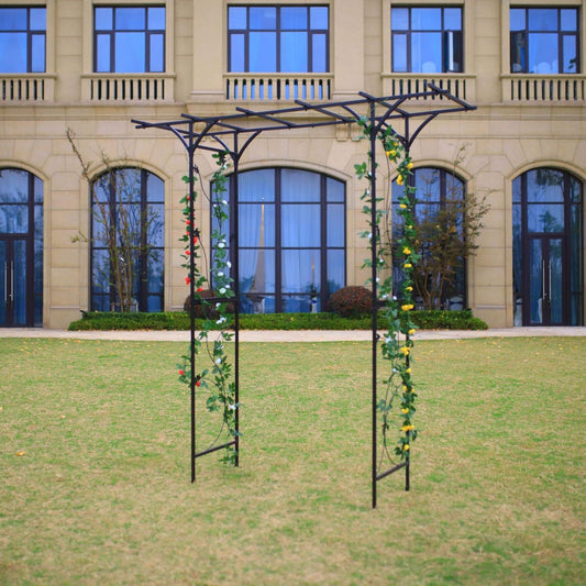 Steel Garden Arch, 7'2" High x 6'6" Wide, Garden Arbor for Various Climbing Plant, Outdoor Garden Lawn Backyard