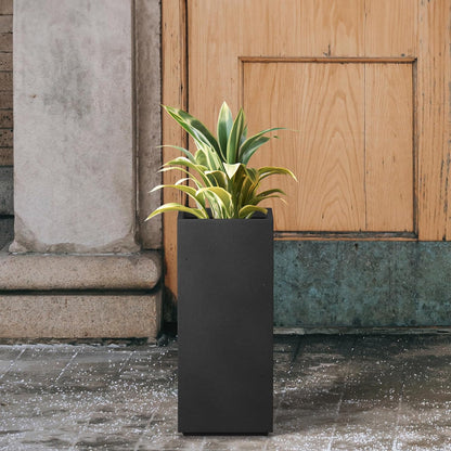 Kante 20.3" H Tall Rectangular Concrete Planter, Modern Square Diameter Plant Pot with Drainage Hole and Rubber Plug for Indoor Outdoor Home Patio Garden, Black