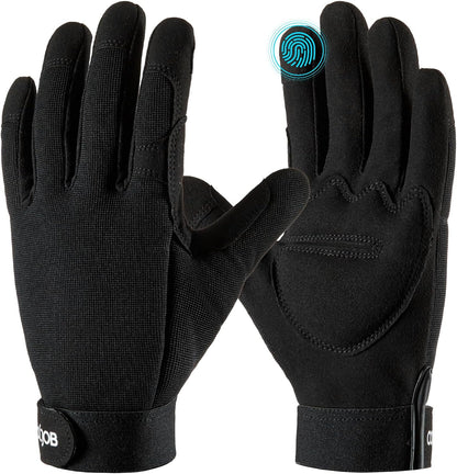 COOLJOB Thorn Proof Garden Gloves with Touchscreen Fingers for Men, Rose Pruning Work Gloves with Palm Cushion for Gardener, Farmer and Landscaper (Black 1 Pair XL)