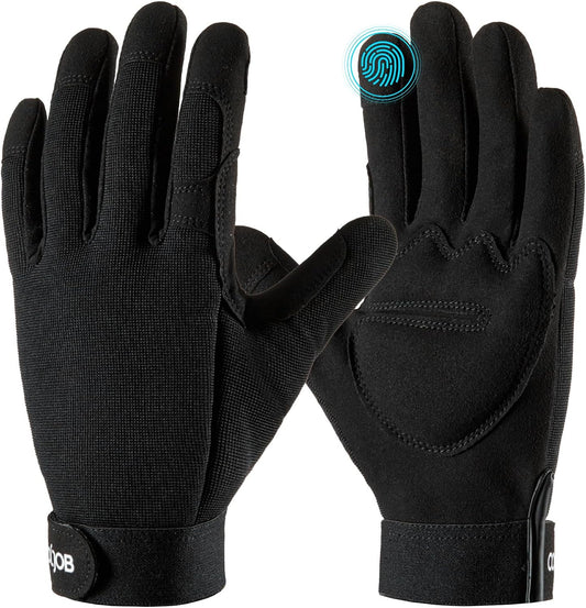 COOLJOB Thorn Proof Garden Gloves with Touchscreen Fingers for Men, Rose Pruning Work Gloves with Palm Cushion for Gardener, Farmer and Landscaper (Black 1 Pair XL)