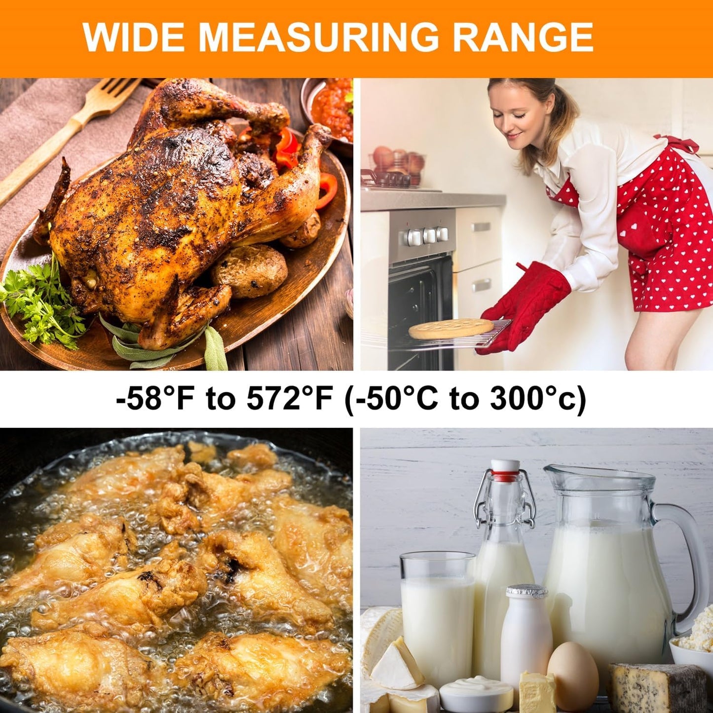 Digital Meat Thermometer Backlight,Waterproof Instant Read Food Thermometer for Cooking Grilling BBQ Baking Liquids Beef Turkey (Orange)
