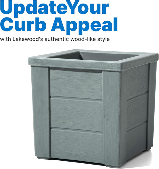 Step2 Lakewood Square Planter, Large Planters for Outdoor Plants, Gardening and Flower Pot for Patio or Porch, Efficient Drainage, Durable Plastic, Sage Gray, 2-Pack