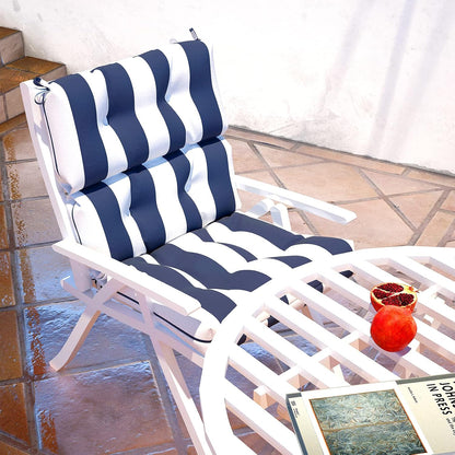 LVTXIII 2 Pack Outdoor High Back Cushions Patio Tufted Seat and Back Chair Cushions with Ties, Replacement Chair Pad for Outdoor Furniture Decoration (44” L x 22 W”, Set of 2, Cabana Navy)