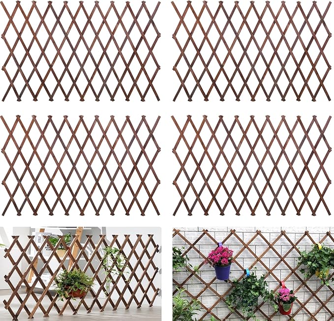 4 Pcs Expandable Garden Trellis, 38" x 89" Large Wooden Lattice Fence Wall Panel Lattice Trellis for Climbing Plants Outdoor Ivy Vine Rose Clematis for Garden Patio Room Decor (4)