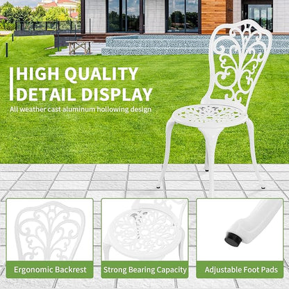 3 Piece Patio Set Outdoor Cast Aluminum Patio Bistro Table and Chairs Set of 2,All Weather Outdoor Bistro Sets with 1.97" Umbrella Hole for Front Porch Set,Garden(White)