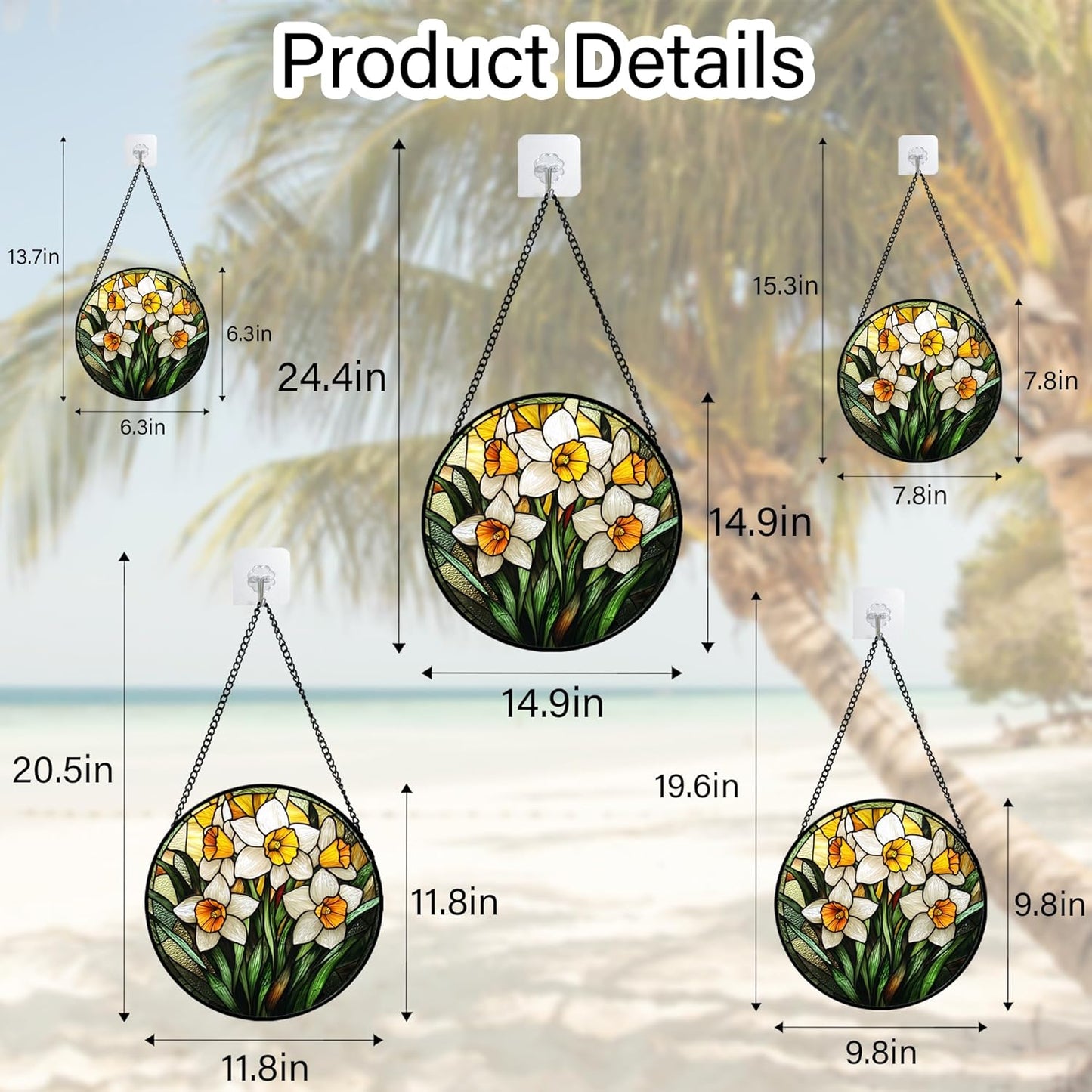 Stained Glass Window Hanging, Yellow and White Daffodils Sun Catcher for Door Home Decor Plants Flowers Suncatcher Christmas Mother's Day Birthday Gifts for Women Men Mom Nana 6.3 in