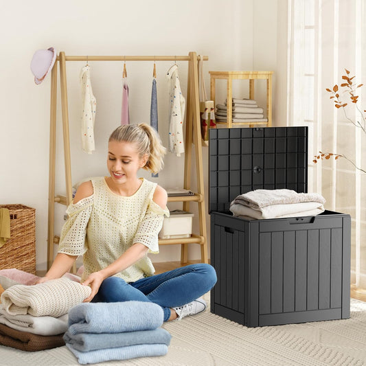 31 Gallon Resin Deck Box, Lockable Patio Outdoor Storage Box for Furniture, Garden Tools and Tools Storage, Waterproof Outside Storage Boxes - Black