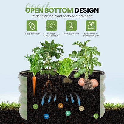 G GOOD GAIN Round Raised Garden Bed - 2Pcs 2x2x1ft Galvanized Steel Planter Boxes Outdoor with Rubber Edge Trim | Metal Raised Beds for Gardening Vegetables Flowers Fruits Herbs (Olive Green)