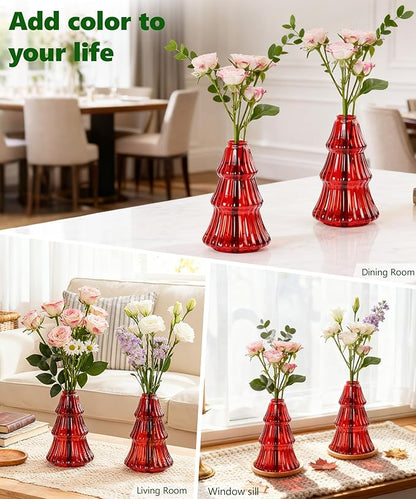 Nacome Christmas Tree Propagation Stations: 2PCS Plant Terrarium Glass Vases for Home Office Decor, for Plant Lovers Women Mom (Red)
