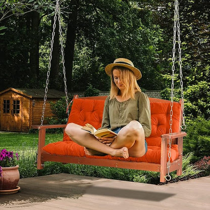 Swing Replacement Cushions with Backrest, 2 or 3 Seater Waterproof Non-Slip Overstuffed Swing Pad, Indoor/Outdoor Bench Cushion for Porch Chair Swing Garden Furniture(Orange 40 * 40 in)
