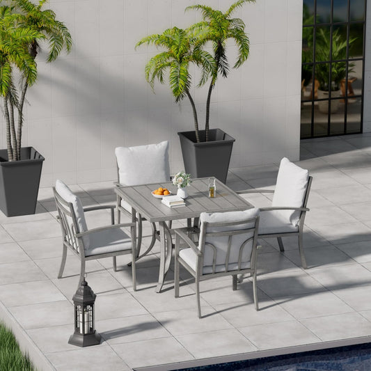HAPPATIO Square Outdoor Dining Table - Patio Aluminum Slat Dining Table with 2.2" Umbrella Hole, 4 Person Dining Table for Garden, Backyard and Poolside