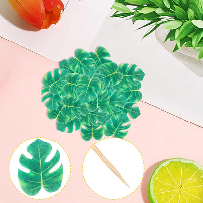 48 PCS Edible Tropical Turtle Leaves Cupcake Toppers Edible Wafer Paper Leaf Cupcake Picks Palm Leaves Cake Decorations For Hawaii Theme Baby Shower Birthday Jungle Party Cake Decoration Supplies