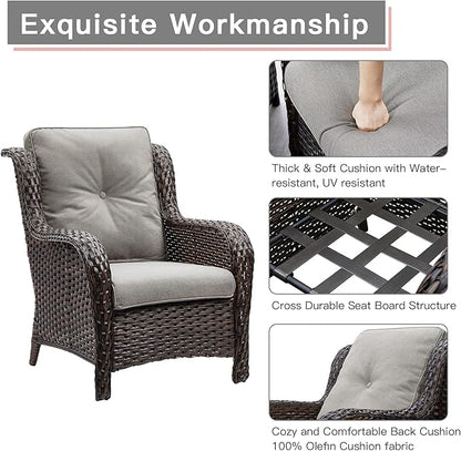 Rilyson Outdoor Wicker Patio Chairs Set of 2: Rattan Dining and Porch Chairs with High Back and Deep Seating (Brown/Grey)