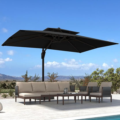 10' X 13' Patio Umbrella Outdoor Large Rectangle Offset Cantilever Umbrellas Double Top Heavy Duty Windproof with 360-degree Rotation for Pool Garden Deck