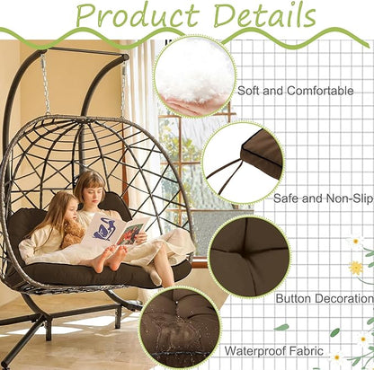Swing Replacement Cushions with Backrest, 2 or 3 Seater Waterproof Non-Slip Overstuffed Swing Pad, Indoor/Outdoor Bench Cushion for Porch Chair Swing Garden Furniture (Brown, 40 * 63 in)