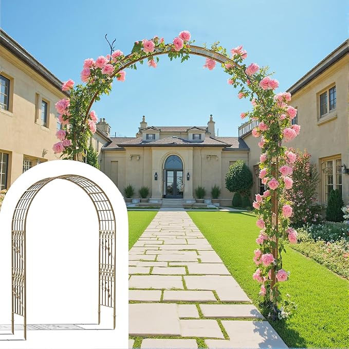 Metal Garden Arbor, 104.3” Tall Wrought Iron Archway for Climbing Plants & Flowers, British-Style Garden Trellis (Copper)