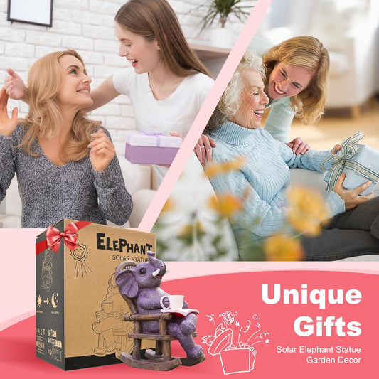 Elephant Statue Recliner Light Up Cup - Resin Elephant Fairy Garden Decor - Suitable for Home Desk Garden Lawn Patio Porch Ornamental, Unique Birthday Gifts for Mom Daughter(6.8 inch)