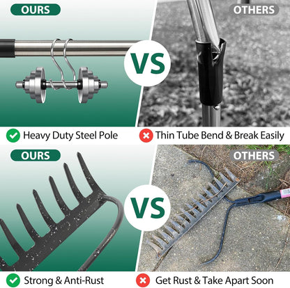 Rake for Leaves, Garden Bow Rake for Lawns Heavy Duty, 5 ft Back-Saving Long Handle, 14 Metal Tines, Yard Gardening Tools for Loosen Soil, Clear Gravel Grass Rock, Level Mulch