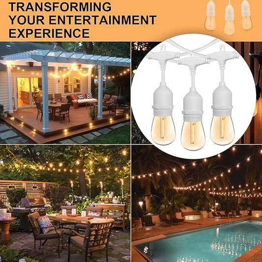 Banord Outdoor String Lights, 48FT Waterproof Patio Lights with 1W Dimmable LED Bulbs, White Hanging String Lights for Outdoor Backyard, Garden, Deck, Porch, Gazebo, Balcony, Camping, Party