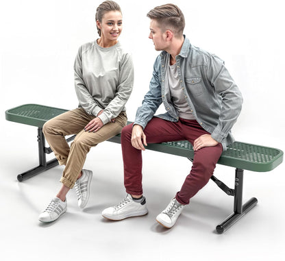 Heavy-Duty Outdoor Metal Bench, Thermoplastic-Coated, Portable, Weatherproof, Commercial-Grade for Parks, Gardens, Patios, Stores & More (6 Ft - Portable, Green)