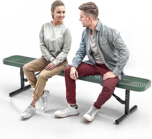 Heavy-Duty Outdoor Metal Bench, Thermoplastic-Coated, Portable, Weatherproof, Commercial-Grade for Parks, Gardens, Patios, Stores & More (6 Ft - Portable, Green)