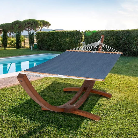 SUNCREAT Hammocks Standing Backyard Hammock with Stand, 2 Person Heavy Duty Hammock with 13.5 ft Wooden Stand, Navy