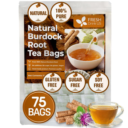 FreshDrinkUS Premium Burdock Root Tea Bags, 100% Natural & Pure. Burdock Herbal Tea, Made with Natural Material Tea Bags. No Sugar, No Caffeine, No Gluten, Vegan