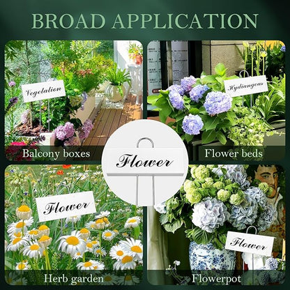 50 Pack Metal Plant Labels for Outdoor Garden Waterproof Plant Markers, Labels Garden Markers for Seedlings Herbs Vegetable Greenhouse Gifts with Pen - White