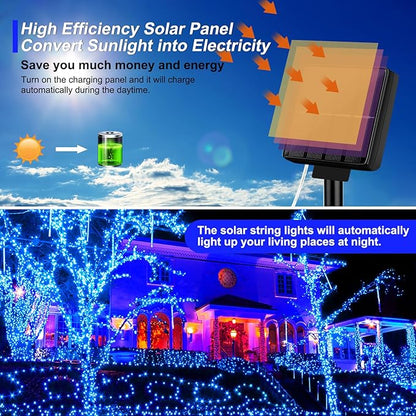 Brightever Outdoor Solar String Lights Waterproof, Solar Christmas Lights 2-Pack Total 80FT 200LED, Twinkle Fairy Lights for Outside with 8 Lighting Modes, for Yard, Party, Halloween (Blue)