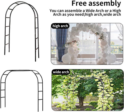 RUBFAC Metal Garden Arch, Wedding & Event Decoration, Garden Trellis for Climbing Plants, Assemble Freely 2 Sizes for Various Climbing Plant Roses Vines Bridal Party Decoration, Black, 1 Pack