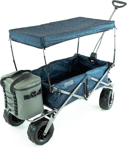 Creative Outdoor Push Pull Stroller Wagon, Beach Hauler XXL Deluxe with Canopy, Collapsible and Portable Heavy Duty Folding Cart, Supports up to 200lbs Weight Capacity, Giant 10" Wheels