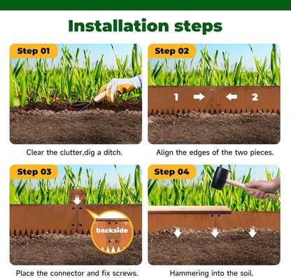 Steel Garden Metal Landscape Edging 40 inch with Top Bending Protection Pre-Rusted Steel Garden Edging 6 Inch Depth 90 Degree Bend 6 Pack for Lawn Yard (6 inch-90 Degree Bend, Rusted)