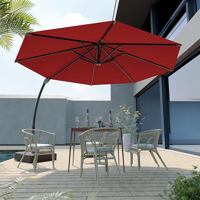 Outdoor Patio Umbrella with Sand Bag Included, 11 FT Deluxe Curvy Cantilever Umbrella Offset Hanging Umbrella with 360° Rotation for Market, Pool, Garden, Backyard, Deck