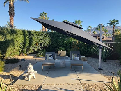 PURPLE LEAF 11 Feet Double Top Deluxe Square Patio Umbrella Offset Hanging Umbrella Cantilever Outdoor Market Umbrella Garden, Grey