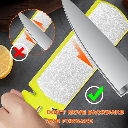 Diamond Sharpening Stone,400/1000 Grit Handheld Double-Sided Diamond Sharpener 5 in 1 Honeycomb Surface Knife Sharpener Plate Whetstone with Ceramic & Tungsten Steel Scissor Slot,Green