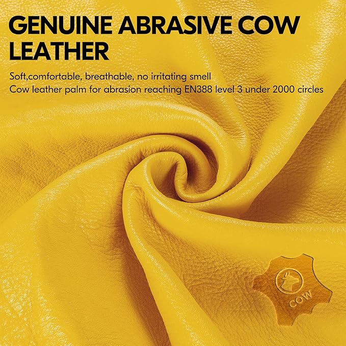 Vgo... Safety Work Gloves Men,Extra-long Cuff, Cow Grain Leather,Puncture-proof, Thornproof, Durability, Touchscreen,Gardening (1 Pair,Size XS, Golden Green, CA7472)