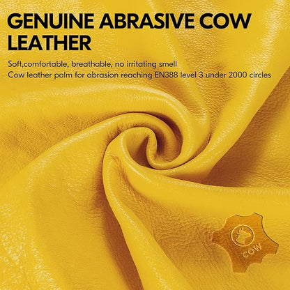 Vgo... Safety Work Gloves Men,Extra-long Cuff, Cow Grain Leather,Puncture-proof, Thornproof, Durability, Touchscreen,Gardening (1 Pair,Size XL, Golden Green, CA7472)