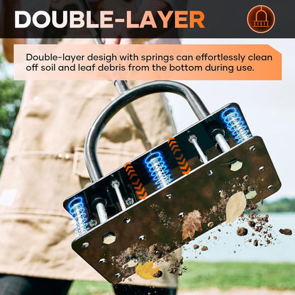 Saker Lawn Aerator, Lawn Aerator Tool with 15 Iron Spikes, Automatic Leaf and Dirt Cleaning, Spring-Loaded Design, Manual Aeration Lawn Tool for Loosening Soil Aerating Patio, Yard, Garden
