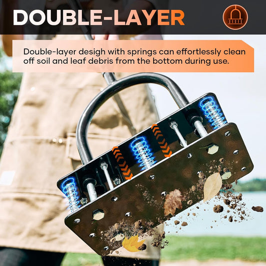 Saker Lawn Aerator, Lawn Aerator Tool with 15 Iron Spikes, Automatic Leaf and Dirt Cleaning, Spring-Loaded Design, Manual Aeration Lawn Tool for Loosening Soil Aerating Patio, Yard, Garden