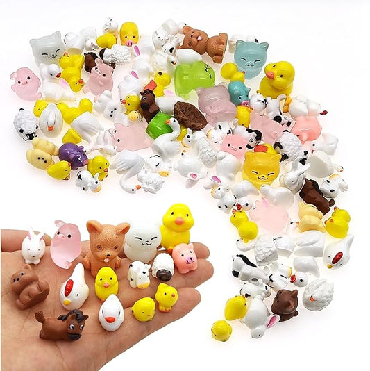 100 Pcs Mini Resin Animals Figures, Farm Tiny Plastic Animals Figurines to Hide Miniature Fairy Garden Decorations Accessories