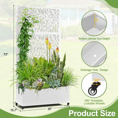 Raised Garden Bed with Trellis and Wheels,73"x35"x16" Metal Raised Garden Bed,White Flowing Leaf-2 Metal Planter with Climbing Trellis for Vines & Vegetables