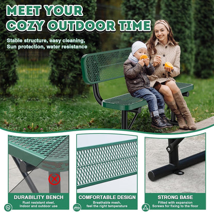 Heavy Duty Park Bench for Outside, Metal Park Bench with Back Portable Frame, Outdoor Steel Mesh Garden Bench with Backrest for Garden, Lawn, Patio, Porch, Park, Yard (Green, 4FT/50INCH)