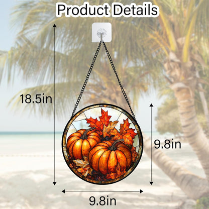 Stained Glass Window Hanging, Pumpkin Maple Leaf Suncatcher for Doors Home Sun Catchers Decoration and Christmas, Mother's Day Birthday Gifts for Women, Men, and Mom 9.8 in