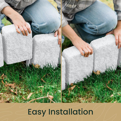 Beuta Landscape Edging | Garden Edging Border | Faux Stone Block XL for Lawn Edging, Flower Beds & Yard Edging – 10 Pack | Each Section Has 6 Blocks 48" L x 4" W x 9.5" H | 30 Spikes | Limewash