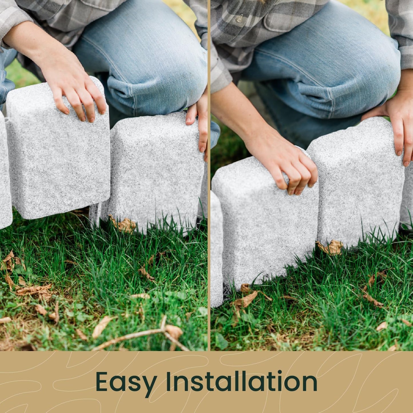 Beuta Landscape Edging | Garden Edging Border | Faux Stone Block XL for Lawn Edging, Flower Beds & Yard Edging – 4 Pack | Each Section Has 6 Blocks 48" L x 4" W x 9.5" H | 12 Spikes | Limewash