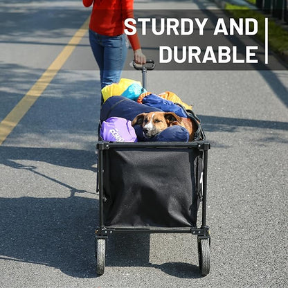 EchoSmile Collapsible Foldable Wagon Cart with 350lbs Weight Capacity, Heavy Duty Folding Utility Sport Wagon with Removeble Wheels for Camping,Grocery,Garden,Beach,Black