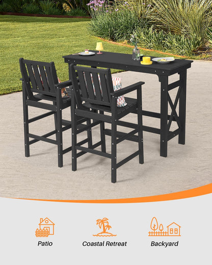 HDPE Patio Bar Table, 41" Rectangle Outdoor Bar Tables Counter Height Table, Adirondack Outdoor Bar Height Table, HDPE Outside Pub Tables for Balcony, Deck, Backyard, Poolside, Obsidian