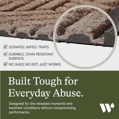 WaterHog Indoor/Outdoor Door Mat, 2' x 5', Made in USA, Durable & Skid-Resistant Front Door Rug, Decorative, Water-Trapping & Heavy-Duty Entryway Mat for Your Home, Boxwood Collection, Khaki/Camel