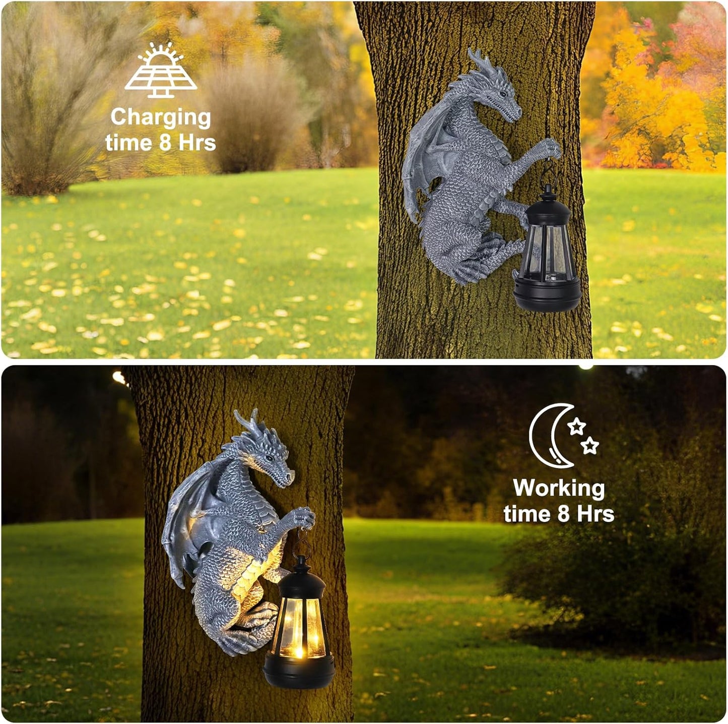 Garden Statues Tree Hugger Dragon - Halloween Dragon Statue Solar Lights Outdoor Patio Wall Decor,Christmas& Mothers Day&Birthday Gifts for Grandma Mom Women,Ideas Arts Crafts Waterproof Resin Lantern